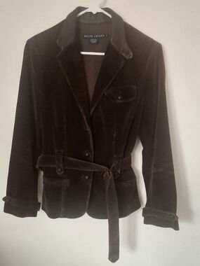 Ralph Lauren Women's Brown Velvet Belted Blazer Jacket
